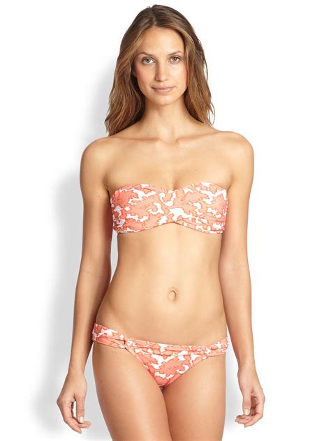 Shoshanna Twistfront Bandeau Bikini Top In Orange Coral Lyst