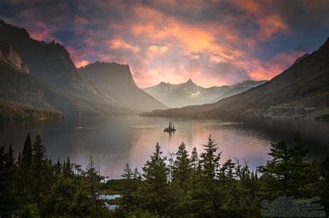 Saint Mary Lake Montana Lake Sunset Mountains Glacier National Park