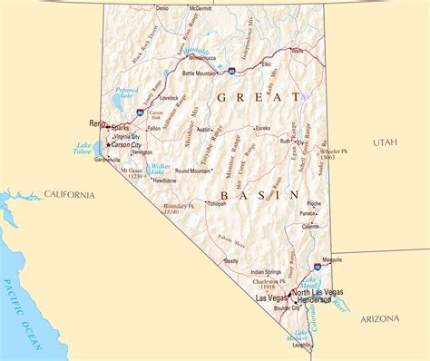 Large Map Of Nevada State With Roads Highways Relief And Major Cities