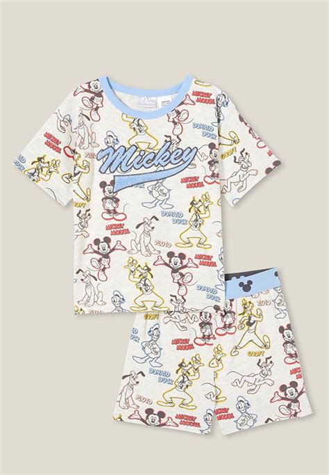 Felix Short Sleeve Pyjama Set License Lcn Dis Oatmeale Marle Mickey Friends Cotton On