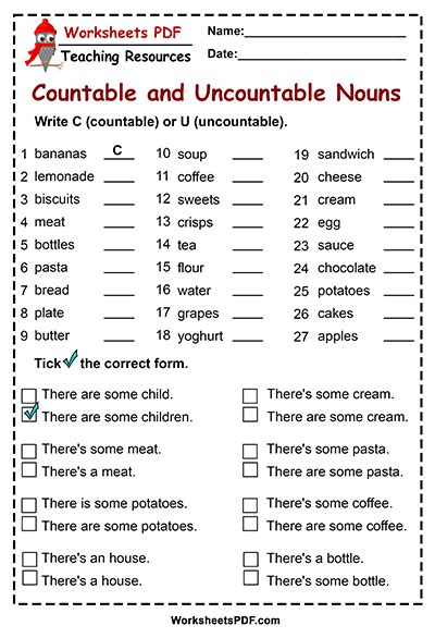 Countable Uncountable Nouns Countable And Uncountable Nouns Worksheet