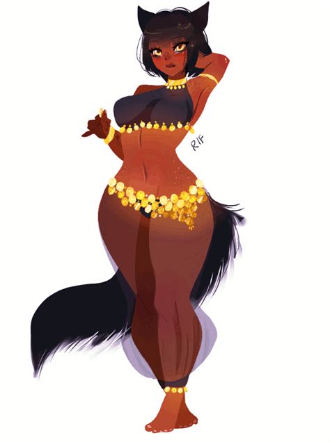 a drawing of a woman in a costume with long black hair and an orange skirt