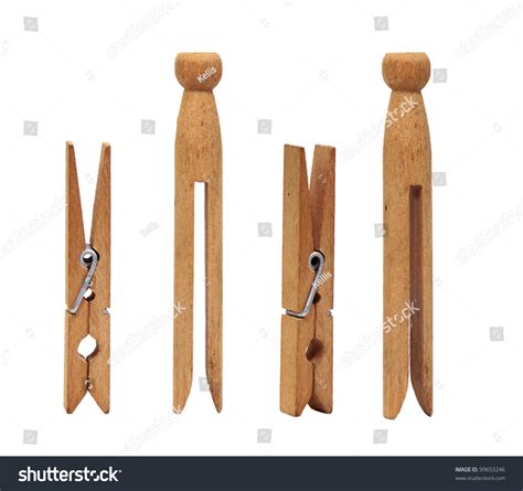 Two Types Of Wooden Clothespins At Different Angles Stock Photo