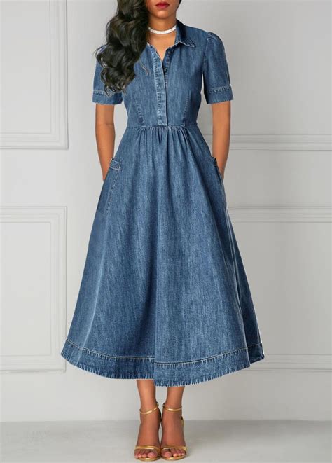 Short Sleeve Pocket Denim High Waist Dress Usd 3609