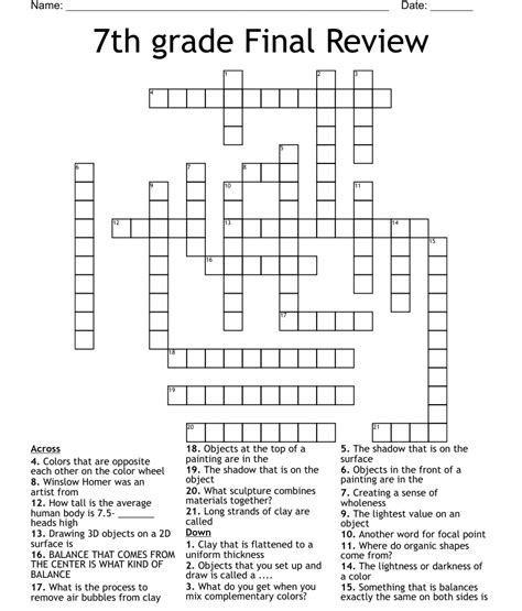7th Grade Final Review Crossword Wordmint