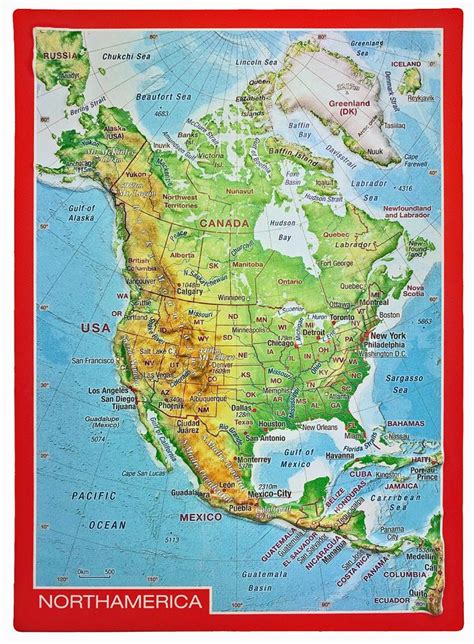 Nástenné Mapy Mapa Amerika Severná Reliéfna 3d Pohľadnica 105x148cm