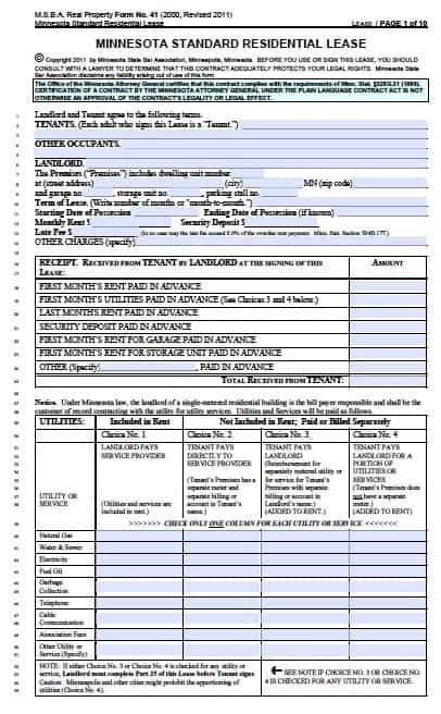 minnesota residential lease agreement  template