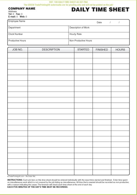 At times the procedure is long and labored as when purchasing a new. FREE Daily TimeSheet Template Form printed from £50 | Time Sheet Forms