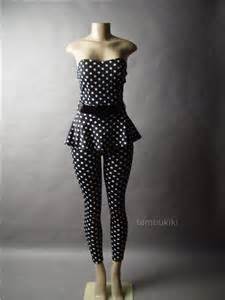 Black White Polka Dot Strapless Peplum Top 50s Rockabilly Pants 13 Mv