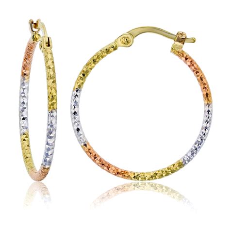 Decadence K Gold Solid Polished Diamond Cut Hoop Earrings For Women