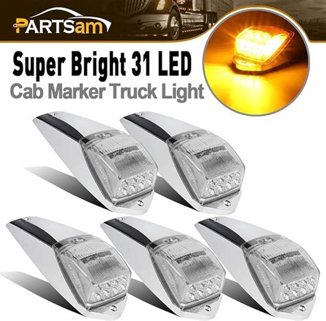 5 Pcs Amber Chrome 31 Led Cab Marker Lights For Peterbilt Kenworth