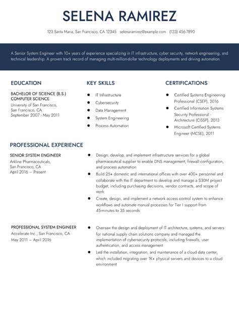 Professional Systems Engineer Resume Examples And Templates For 2024