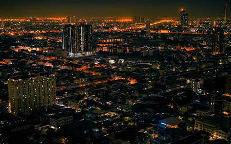 Download Wallpaper 3840x2400 Night City Aerial View Lights Streets
