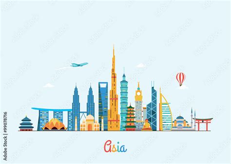 Asia Skyline Travel And Tourism Background Stock Vector Adobe Stock