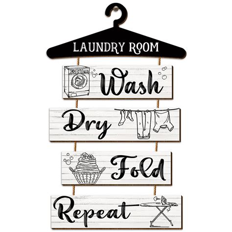 5 Pieces Laundry Room Wall Sign Rustic Laundry Room Rules Hanging Sign