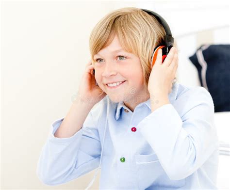 Adorable Boy Listening Music Stock Photo Image Of Earphones Harmony