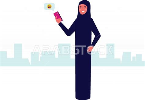 فيكتور لشخصيات كرتونية، فتاة عربية خليجية، قضاء وقت الفراغ على الهاتف، التواصل عن بعد من خلال