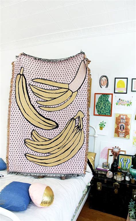 Bananas Pink And Yellow Cotton Throw Blanket With Giant Banana Graphic