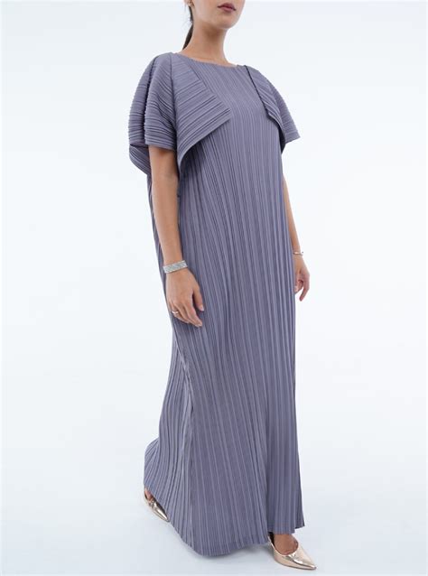 Aisha Dress Boat Neck Pleated Dress Folded Sleeves Details Length 54