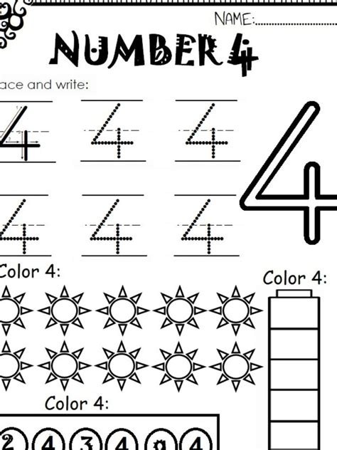 Number 4 Worksheet For Kids Worksheets For Kids Preschool Number