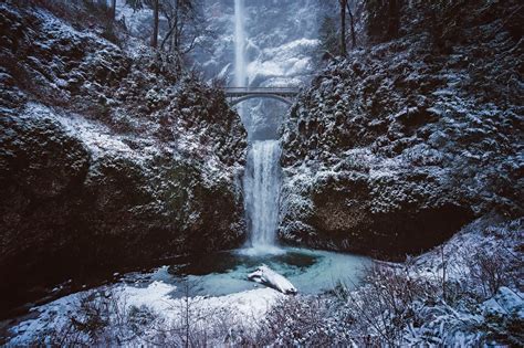 Multnomah Falls Winter Landscape In Oregon Image Free Stock Photo