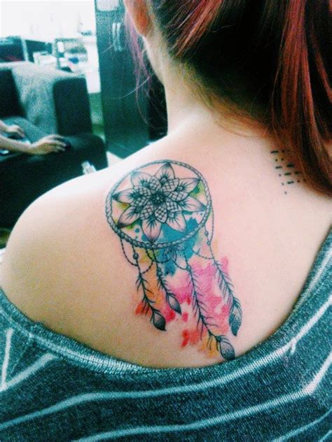 Dreamcatcher tattoo on left shoulder for young girls. Watercolor Dreamcatcher Tattoo Designs, Ideas and Meaning ...