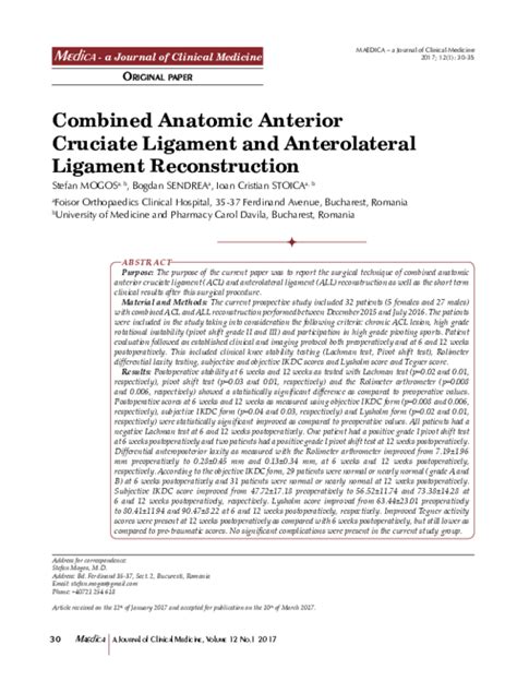 Pdf Combined Anatomic Anterior Cruciate Ligament And Double Bundle
