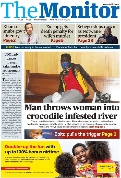 Mmegi On Twitter Rt Themonitorbw Frontpage This Week Man Throws Woman Into Crocodile