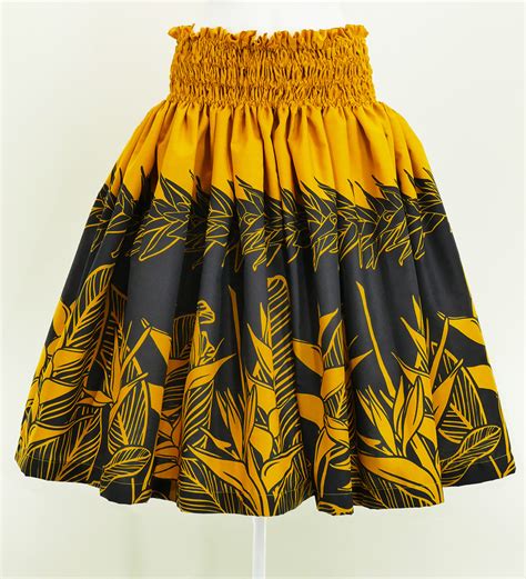 Hula Pa U Skirt With Bird Of Paradise Print Mustard Yellow Black