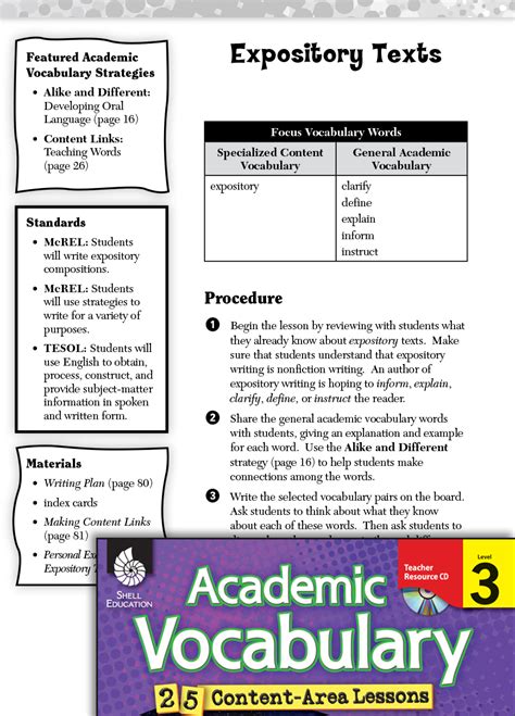 Expository Texts Academic Vocabulary Level 3 Teachers Classroom