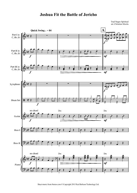 Joshua Fit The Battle Of Jericho Sheet Music For Classroom