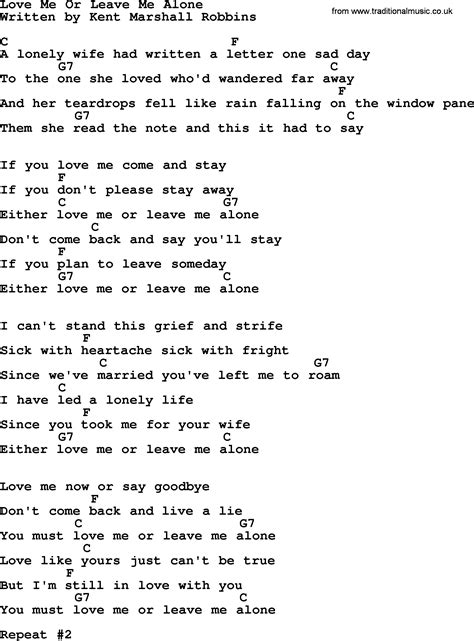 Love Me Or Leave Me Alone By Marty Robbins Lyrics And Chords