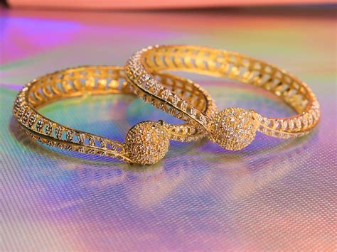 Diamond Bangles Pair Women Engagement Bracelet Pair Indian Wedding Jewelry Gold Kada Fashion