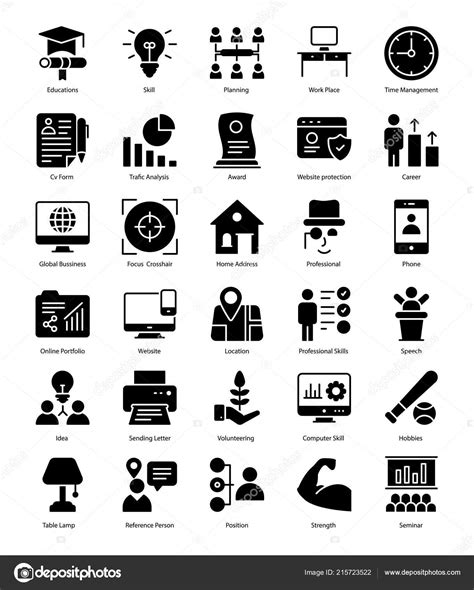 Professional Resume Glyph Icons Pack Stock Vector Image By ©prosymbols