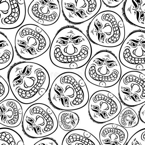 Funny Faces Seamless Background Black And White Stock Vector