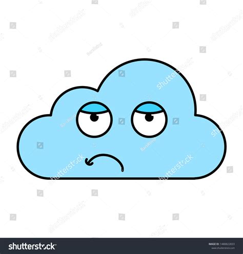 Bored Cloud Emoticon Outline Illustration Uninterested Stock Vector