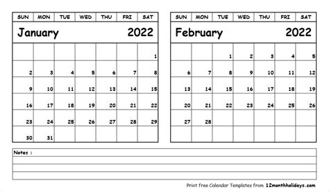 January And February 2022 Calendar Printable Calendar 2022