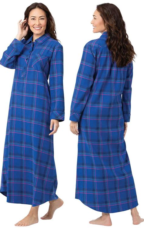 Pajamagram Night Gown For Women Flannel Plaid Nightgown Indigo M 8