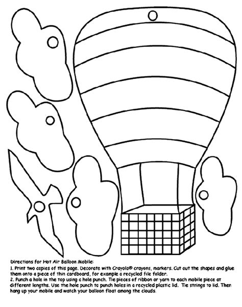 The air balloons in the activity sheets are sometimes surrounded by clouds, allowing kids to use their creative skills further to make the pictures more colorful. Hot Air Balloon Mobile Coloring Page | crayola.com