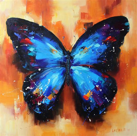 Butterfly Oil Painting On Canvas In Butterfly Wall Art Palette Knife Colorful Modern