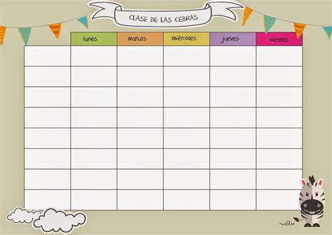 Horario Clase Cebras Plantilla Horario Escolar Horario De Clases