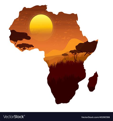 Africa Map Silhouette With Sunset And Landscape Vector Image