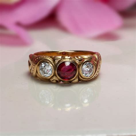 Beautiful Art Nouveau Ring With A Beautiful Natural Cabochon Ruby A