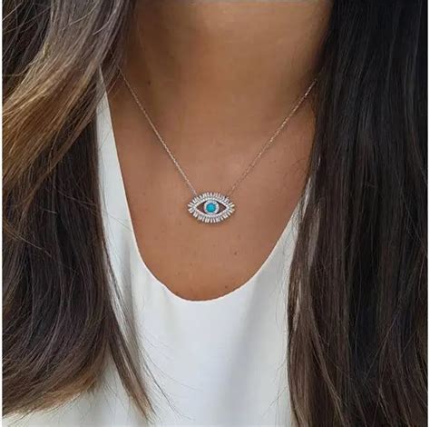 Evil Eye Necklaces Gold Blue Eyes Jewelry Simple Womens Girls Drop