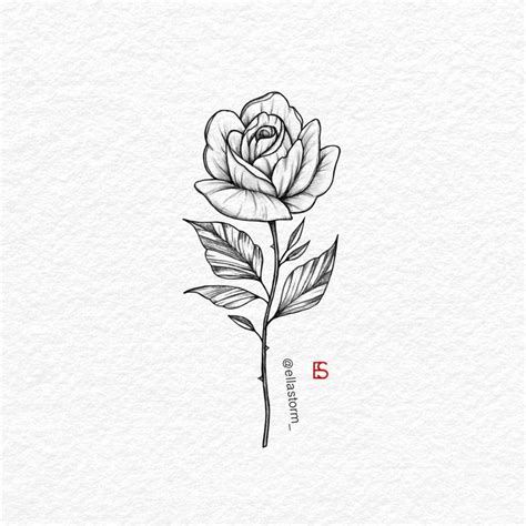 Single Rose Fine Line Tattoo Design By Ella Storm Ellastorm Single