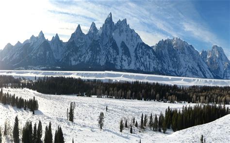 Grand Teton National Park Wyoming Usa Winter Mountains Thick Snow