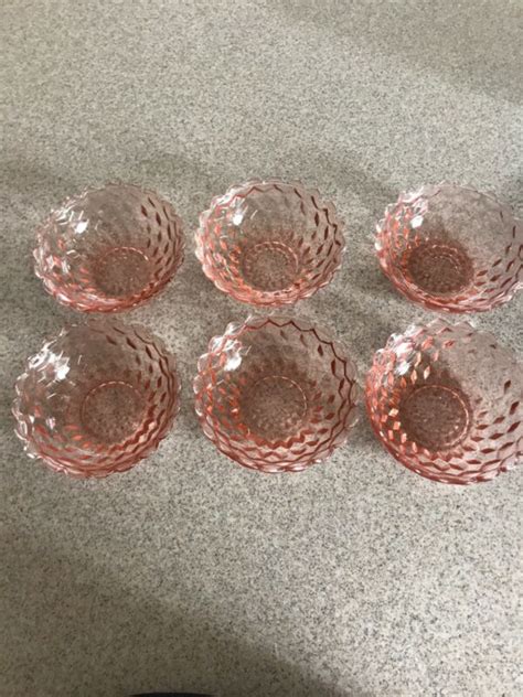 6 Vintage Pink Glass Diamond Fostoria American Custard Dessert Bowls Antique Price Guide