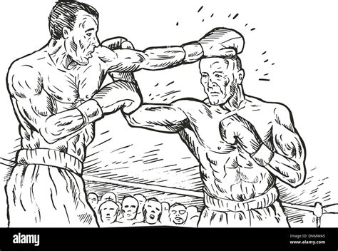 Illustration Of A Boxer Connecting A Knockout Punch Sketch Style Stock
