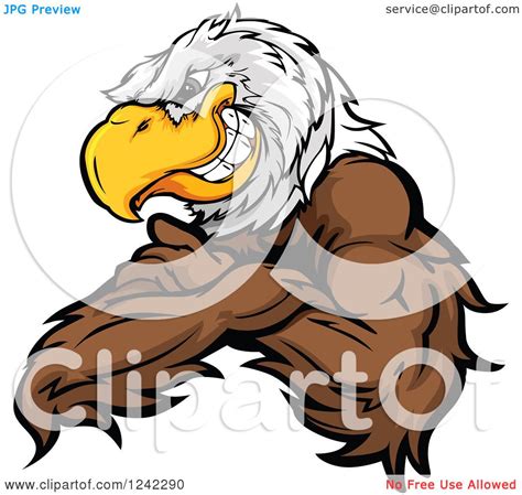 Clipart Of A Fierce Bald Eagle Mascot Grinning With Folded Arms