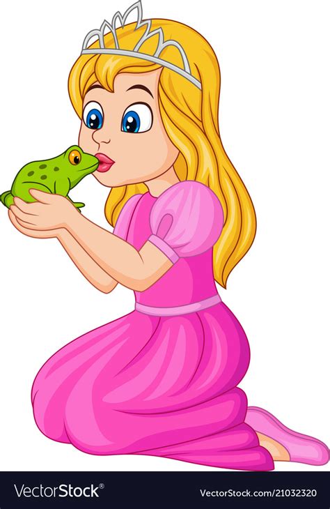 Cartoon Princess Kissing A Green Frog Royalty Free Vector
